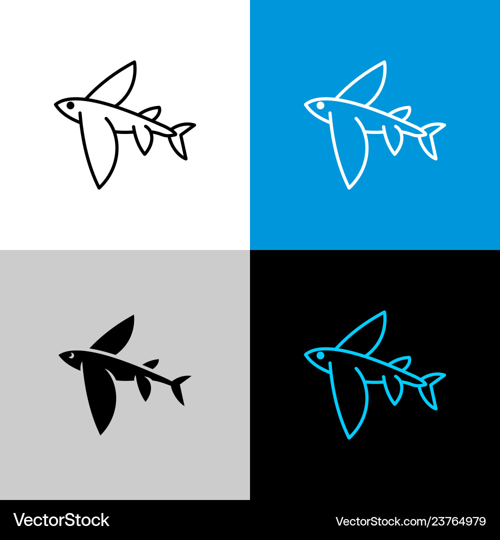 Flying fish thin linear simple icon side view Vector Image