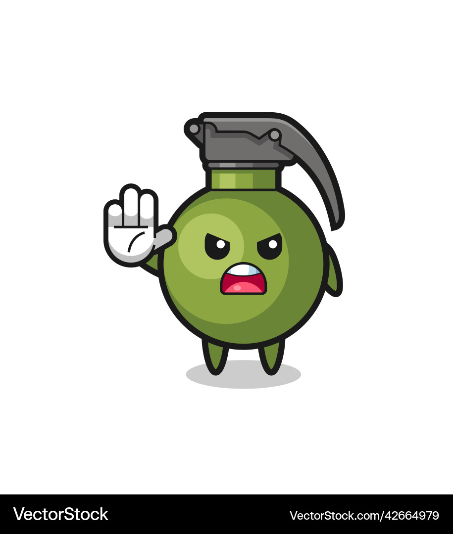 Grenade character doing stop gesture Vector Image