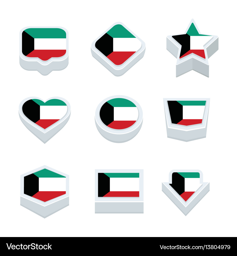 Kuwait flags icons and button set nine styles vector image
