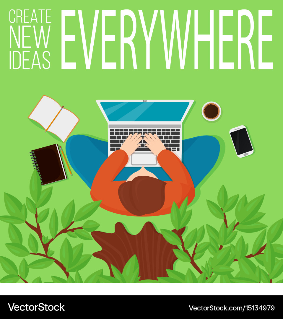 Man Working Under Tree with Laptop vector image