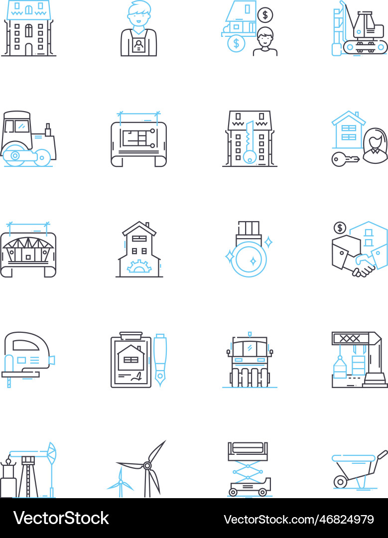Metropolis building linear icons set skyscraper Metropolis building linear icons set skyscraper vector image