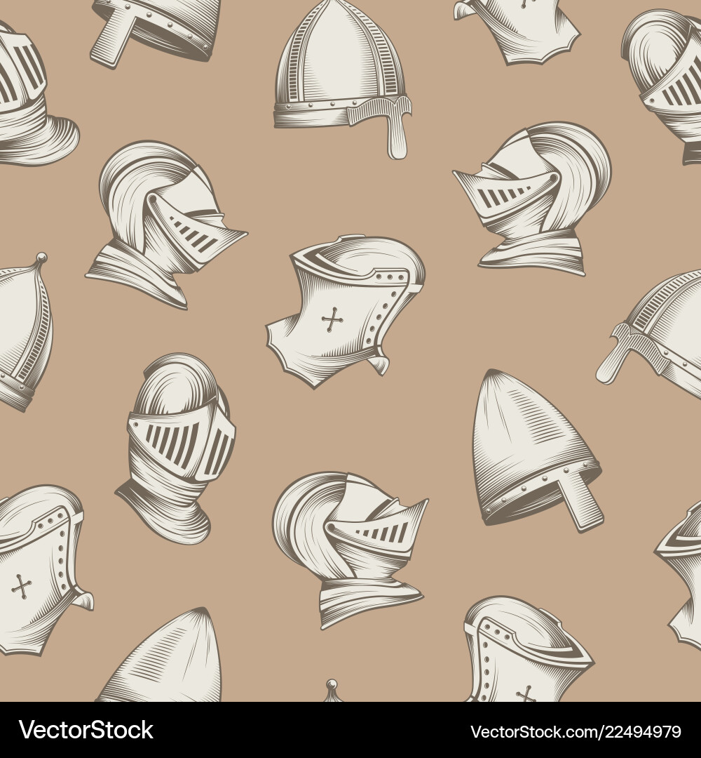 Seamless pattern with medieval helmets sketch Seamless pattern with medieval helmets sketch vector image