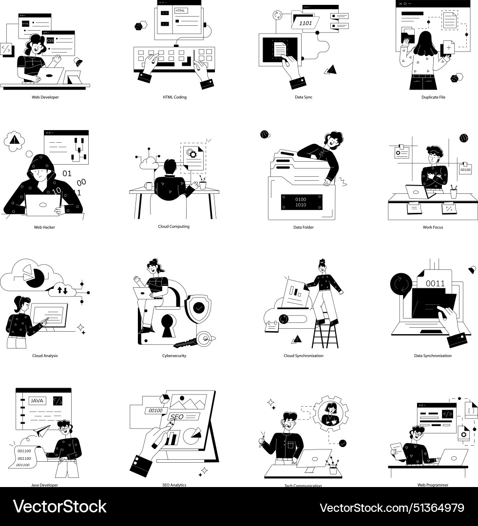 Set of 16 web development glyph mini Royalty Free Vector