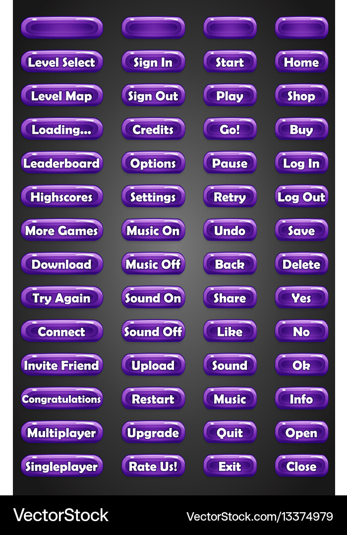 Set of text game buttons in cartoon style Vector Image
