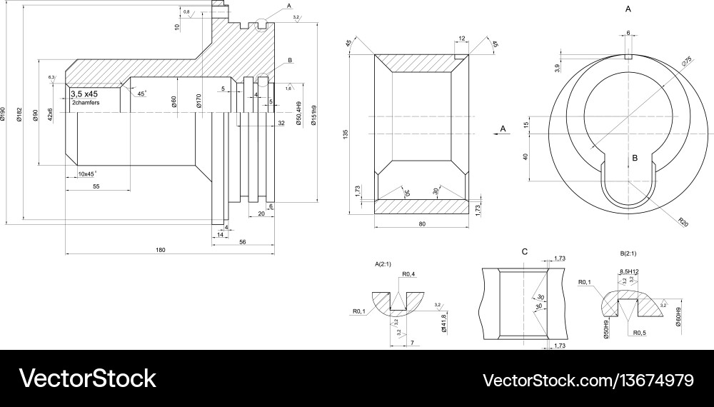 Sketch of engineering elements with chamfers Vector Image
