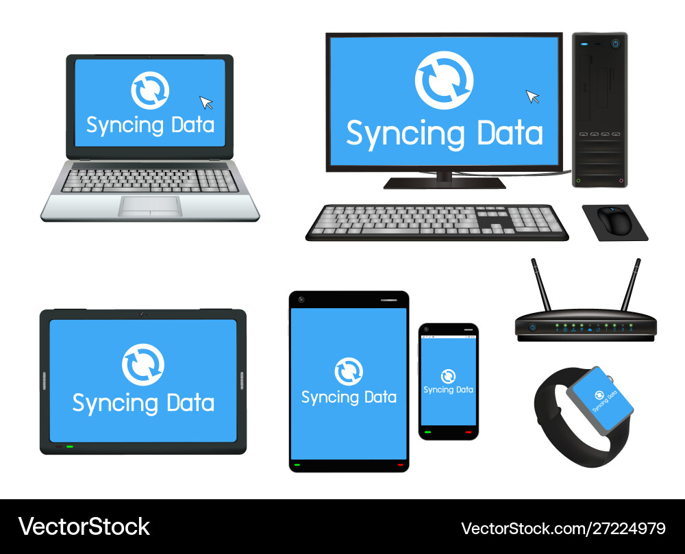 Smart device and computer syncing Smart device and computer syncing vector image