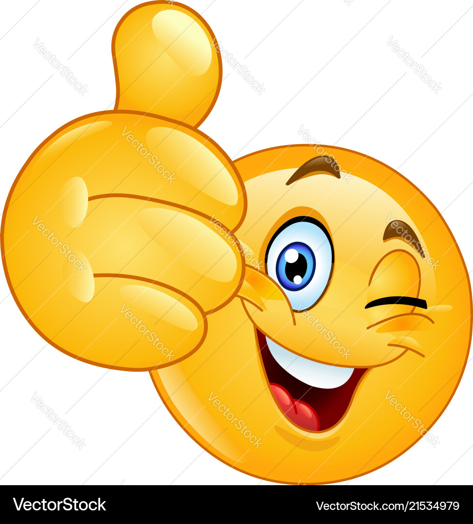 Thumb up winking emoticon Royalty Free Vector Image