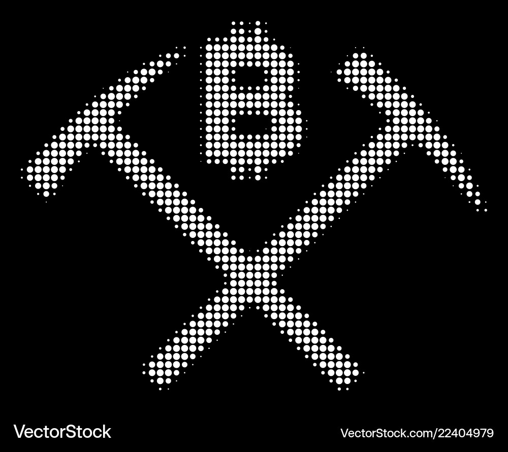 White halftone bitcoin mining hammers icon White halftone bitcoin mining hammers icon vector image
