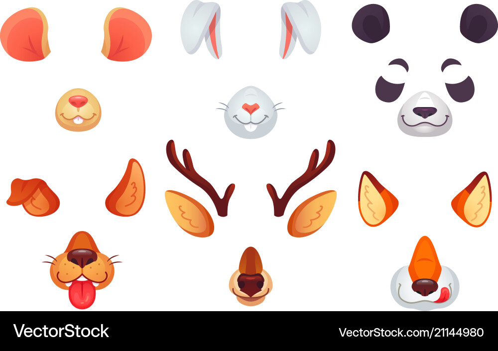 Cartoon phone masks funny animals ears tongue vector image