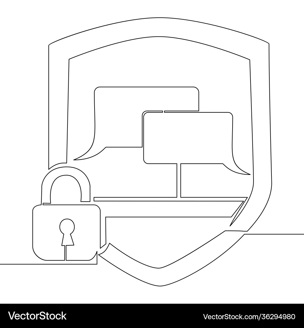 Continuous line lock chat bubble security concept Vector Image