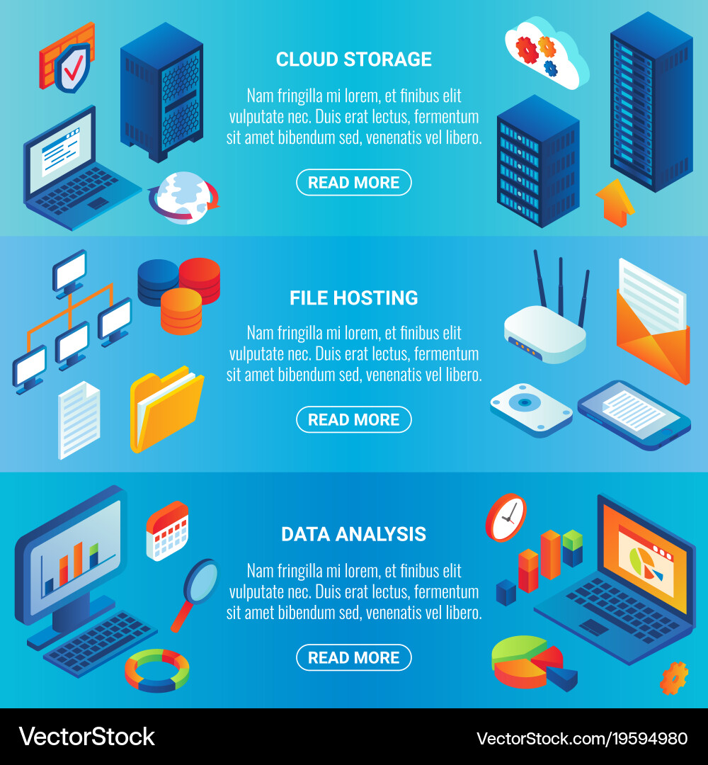 Data storage concept isometric horizontal Vector Image