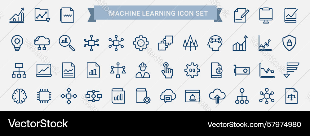 Machine learning icon set includes symbols data Vector Image
