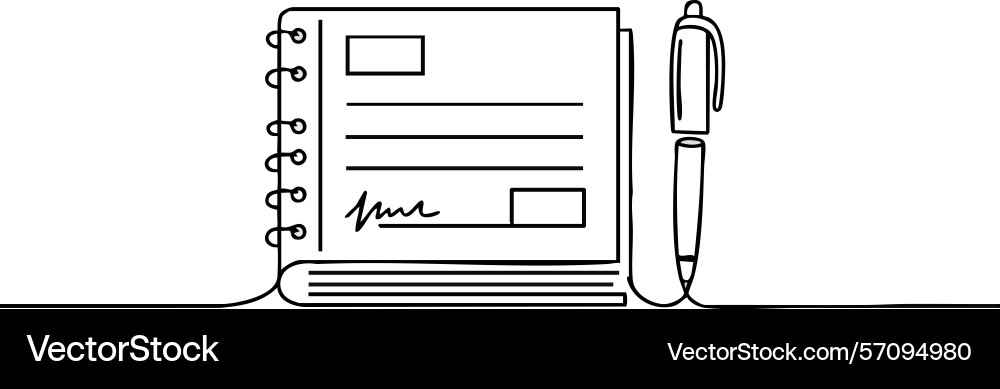 Notebook and pen line art for writing note Notebook and pen line art for writing note vector image