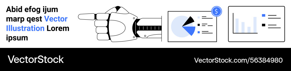 Robotic hand pointing at data charts indicating vector image