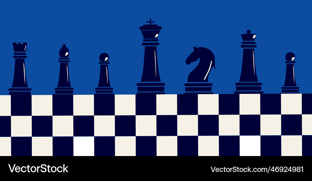 A set of chess pieces in row on chessboard Vector Image