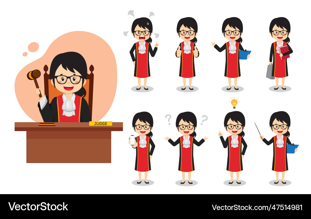 Judge character with various activities Judge character with various activities vector image