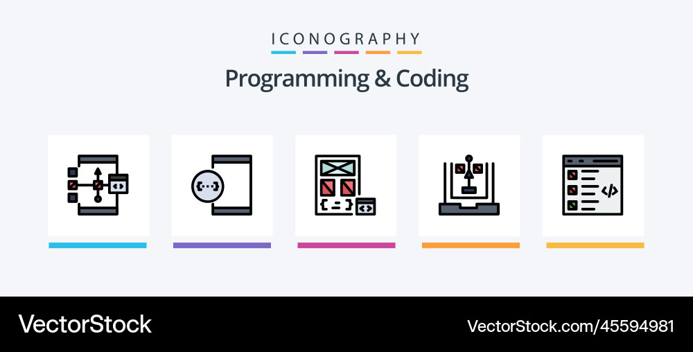 Programming and coding line filled 5 icon pack vector image