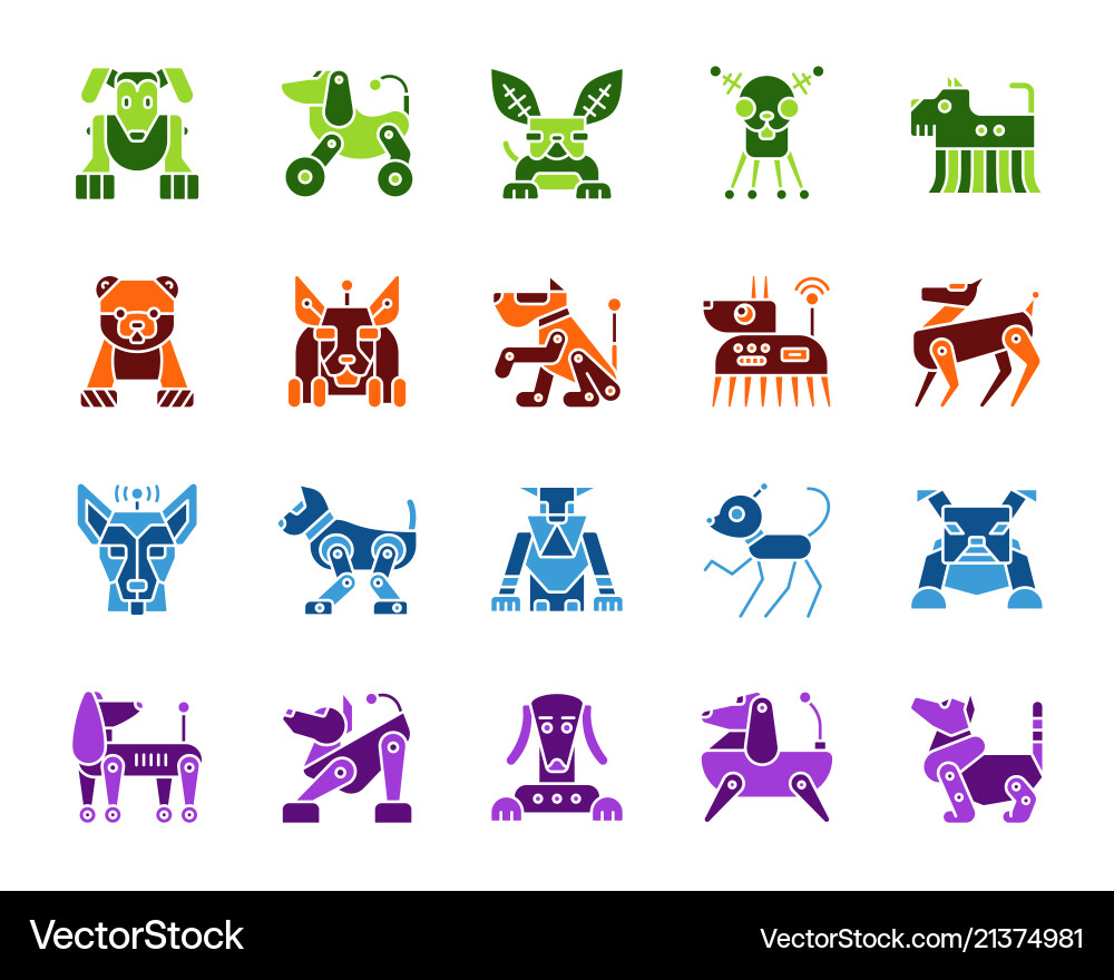 Robot dog simple color flat icons set Robot dog simple color flat icons set Vector Image