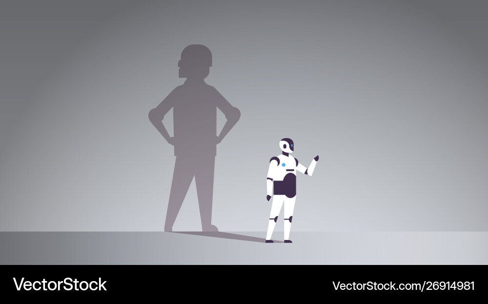 Robot with Human Shadow - AI Progress vector image