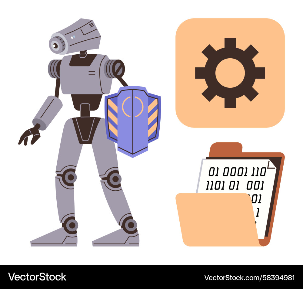 Robot with Shield and Binary Code Vector Image