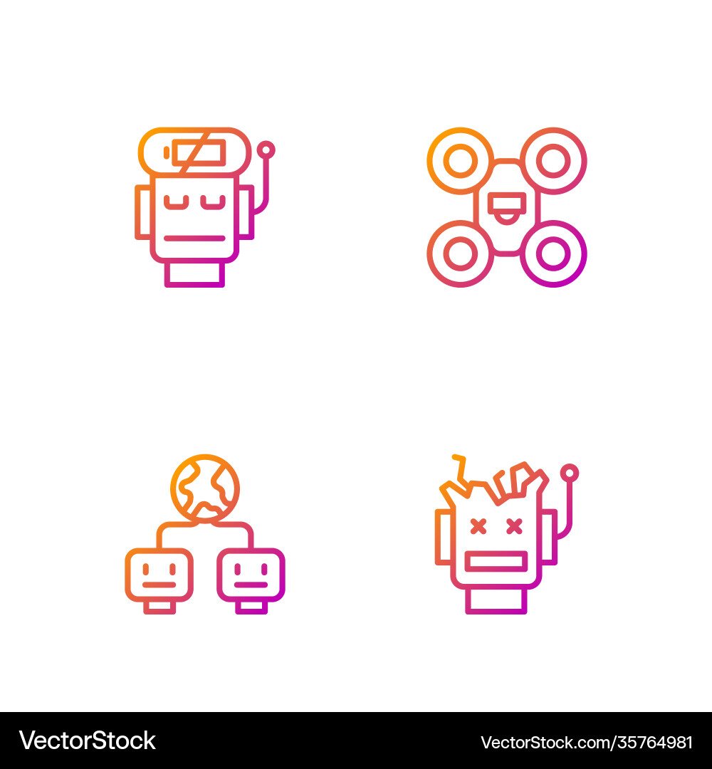 Set line broken robot artificial intelligence Set line broken robot artificial intelligence vector image