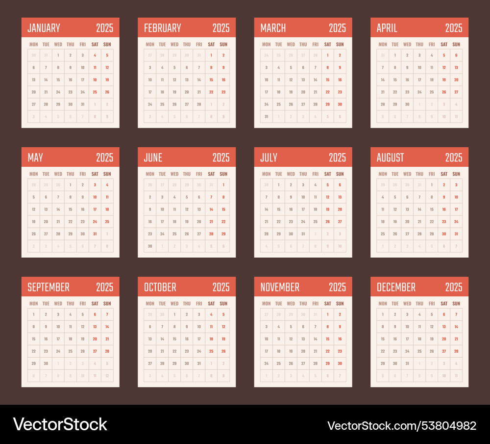 2025 Jahre Kalender-Design für 2025 Lizenzfreier Vektor