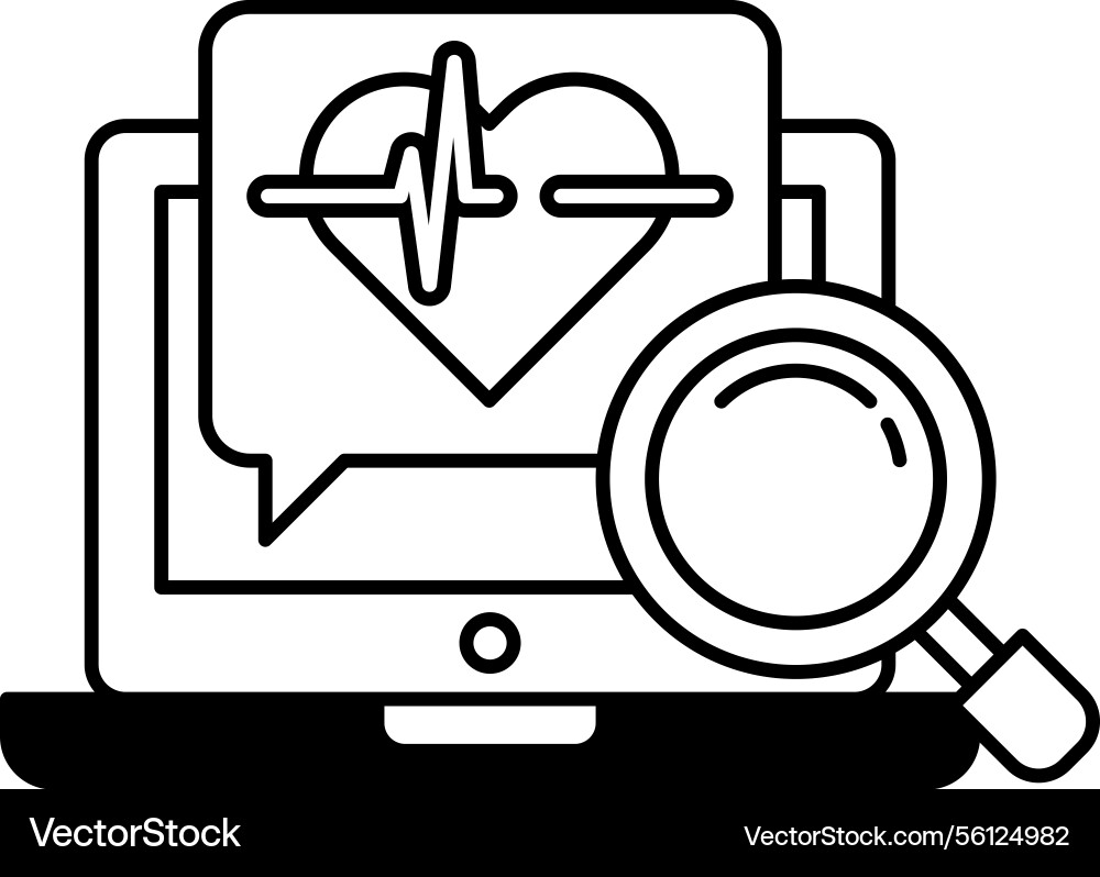 Computer monitor with a heart and magnifying Computer monitor with a heart and magnifying vector image