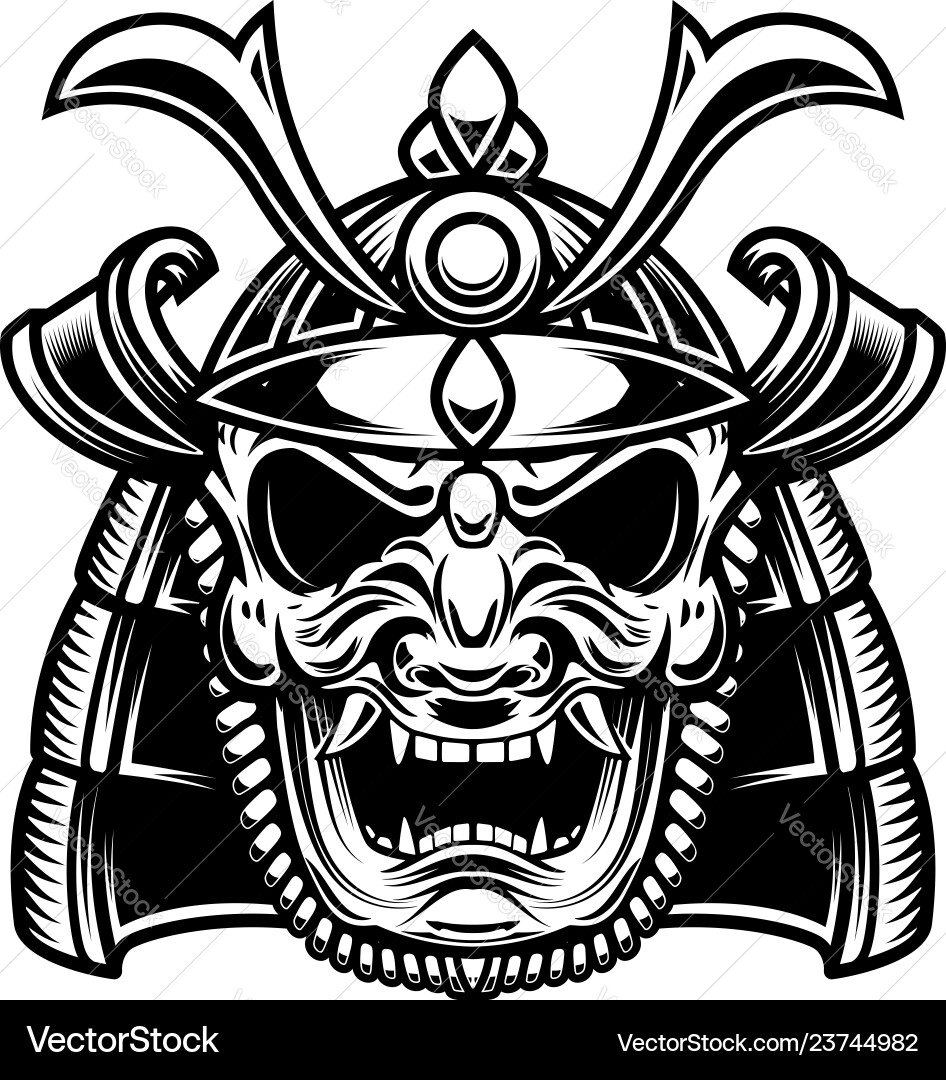 Japanese samurai mask and helmet design element Vector Image