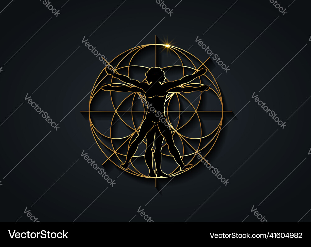 Sacred geometry gold symbol the vitruvian man Sacred geometry gold symbol the vitruvian man vector image