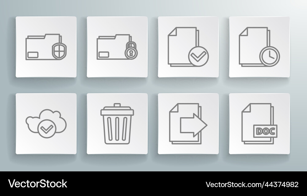 Set line cloud with check mark folder and lock Vector Image