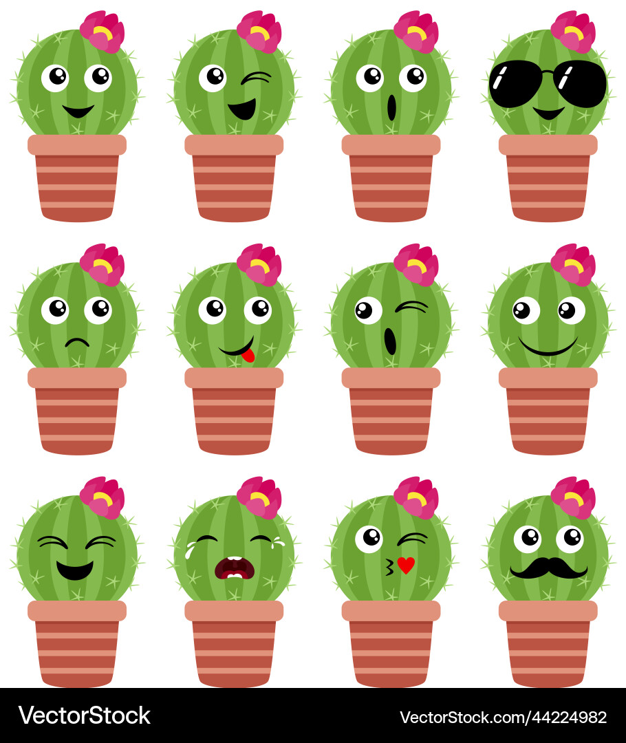 Set of a cactus in potted different expressions Vector Image