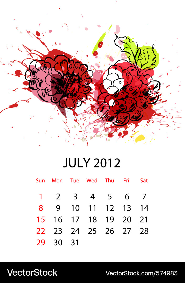 Calendar with fruit for 2012 july Vector Image