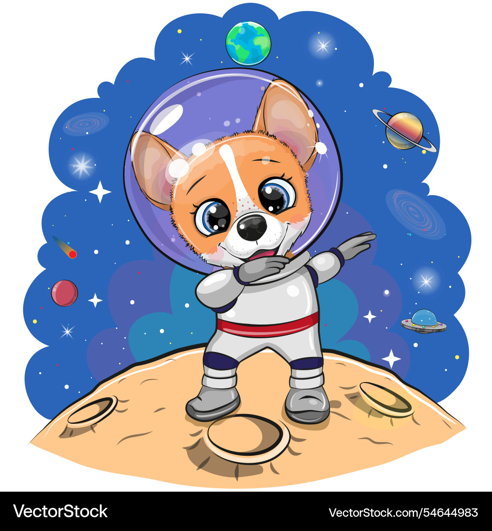 Cartoon corgi Astronaut auf dem Mond ein Raum Cartoon corgi Astronaut auf dem Mond ein Raum vektorbild