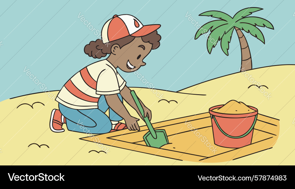 Child playing in sandbox symbolizing joyful Vector Image