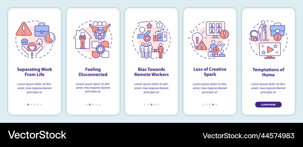 Drawbacks of work from home onboarding mobile app Drawbacks of work from home onboarding mobile app Vector Image