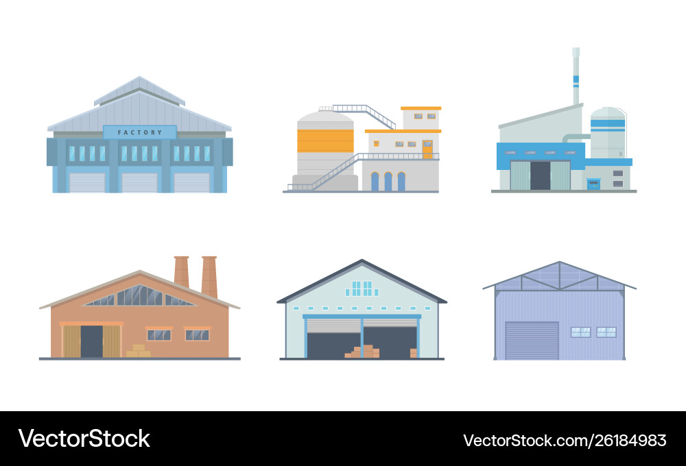 Factory building set collection with various type Factory building set collection with various type vector image