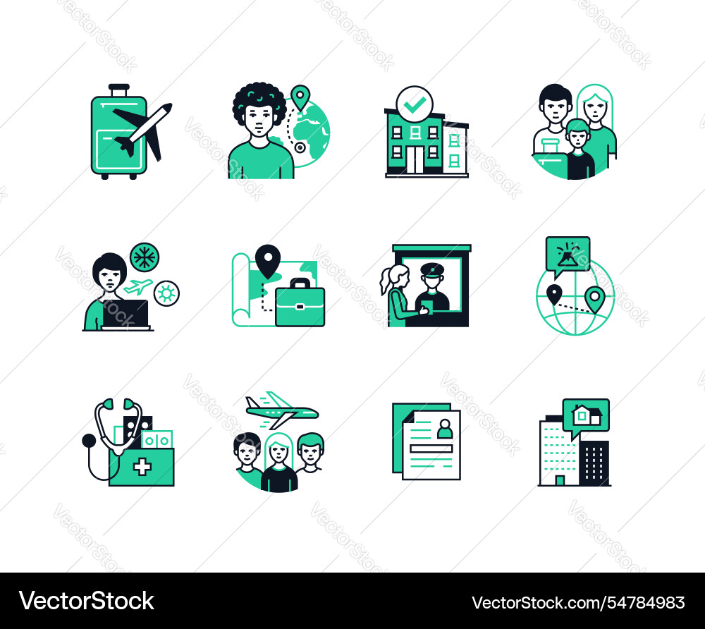 Migration and relocation - line design style icons Migration and relocation - line design style icons vector image