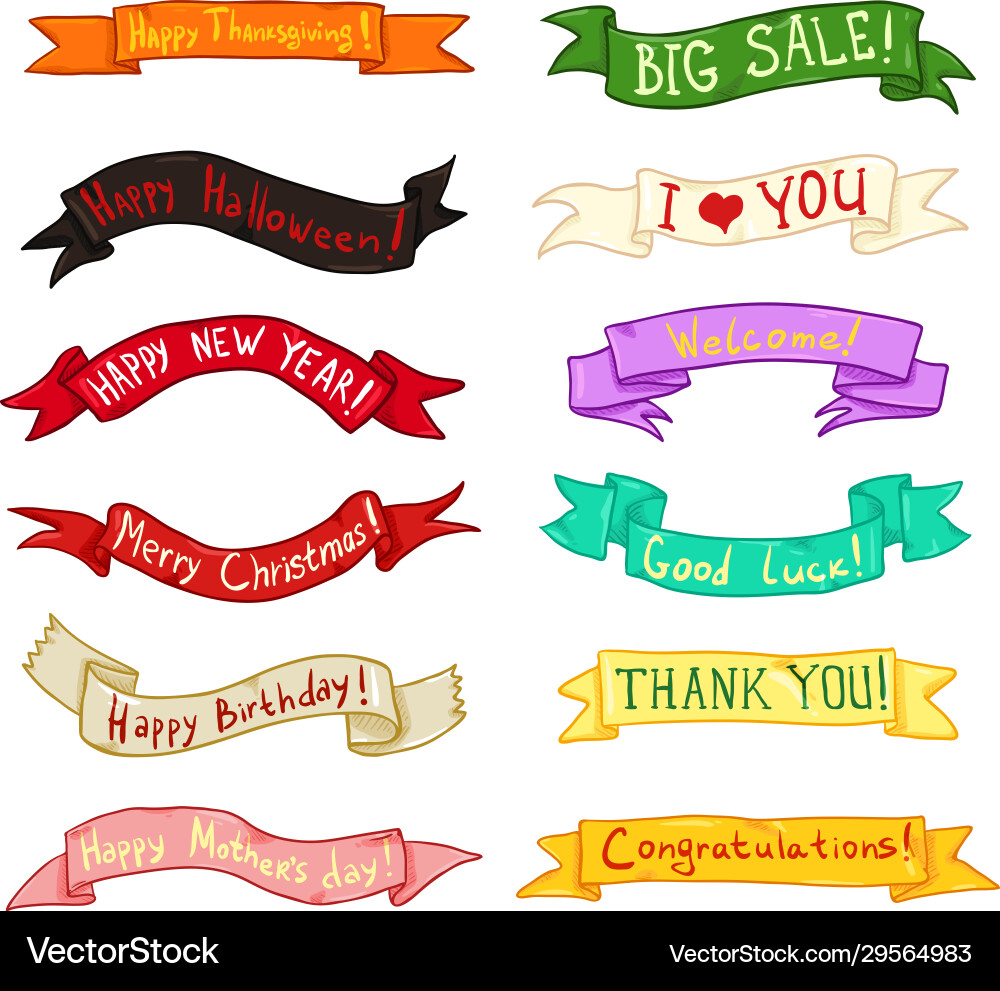 Set color ribbon banners with different text Set color ribbon banners with different text Vector Image