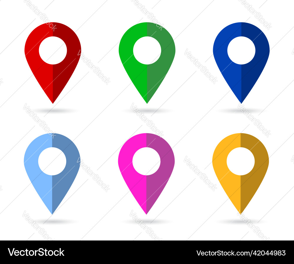 Simple set 6 map pointer with soft shadow flat Vector Image