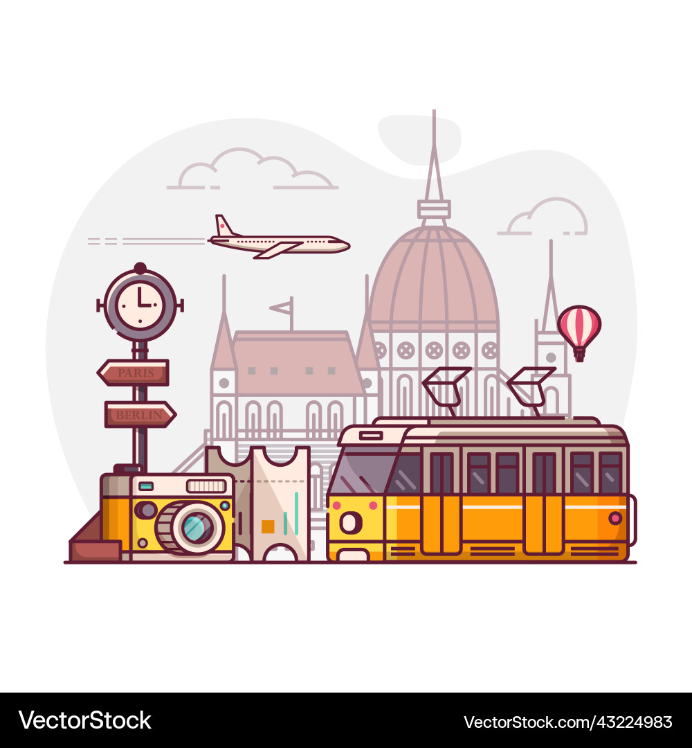Urlaub in budapest Reise Szene Linie Kunst Urlaub in budapest Reise Szene Linie Kunst vektorbild