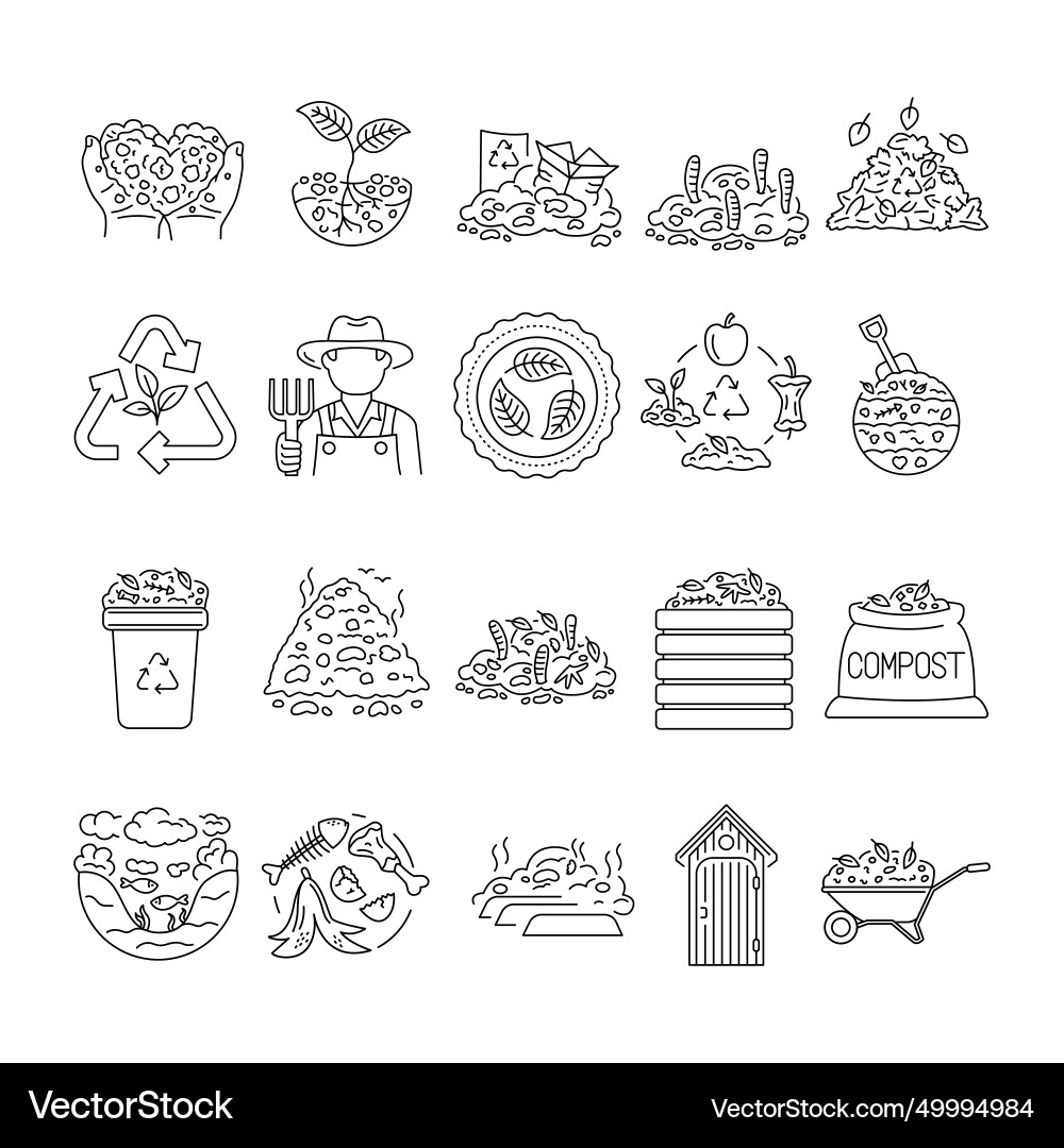 Composting color line icons isolated vector image