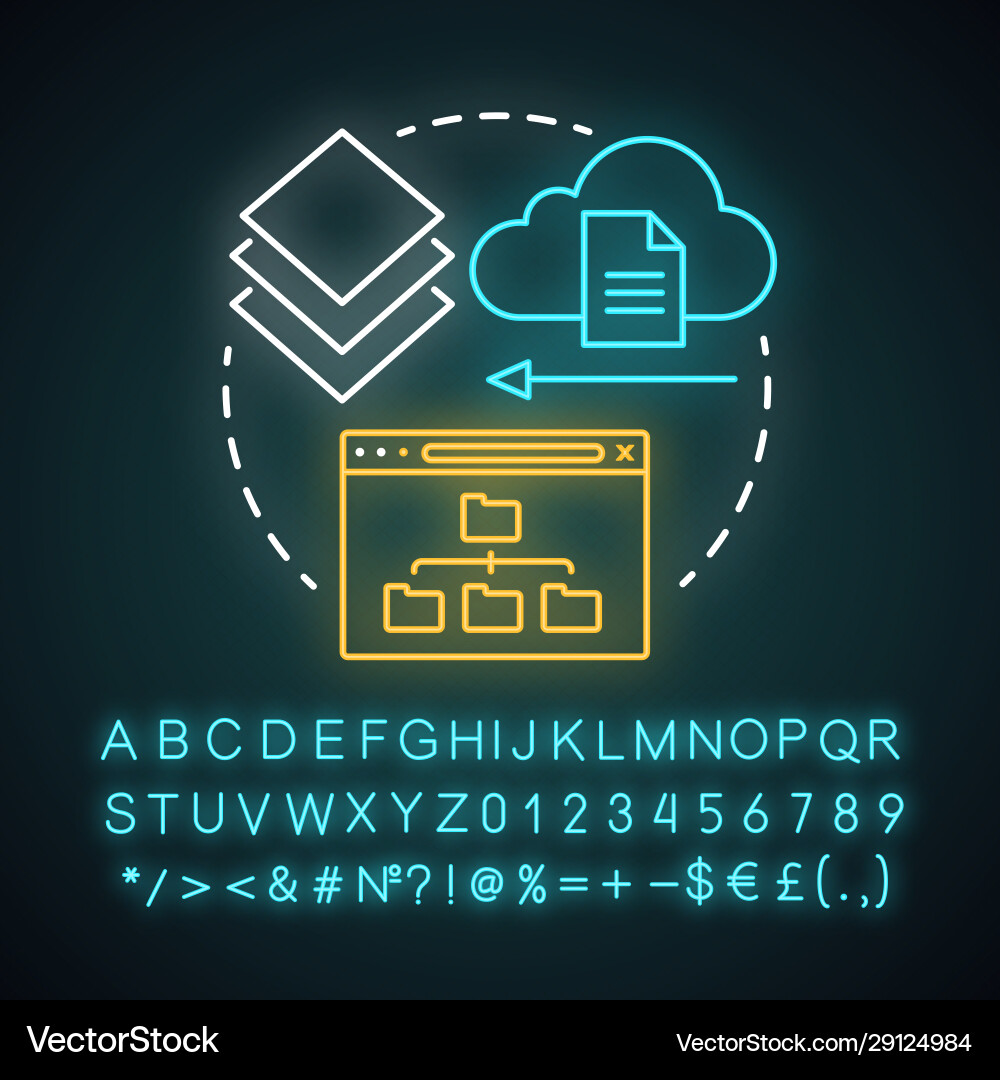 Cross platform files syncing neon light concept Cross platform files syncing neon light concept Vector Image