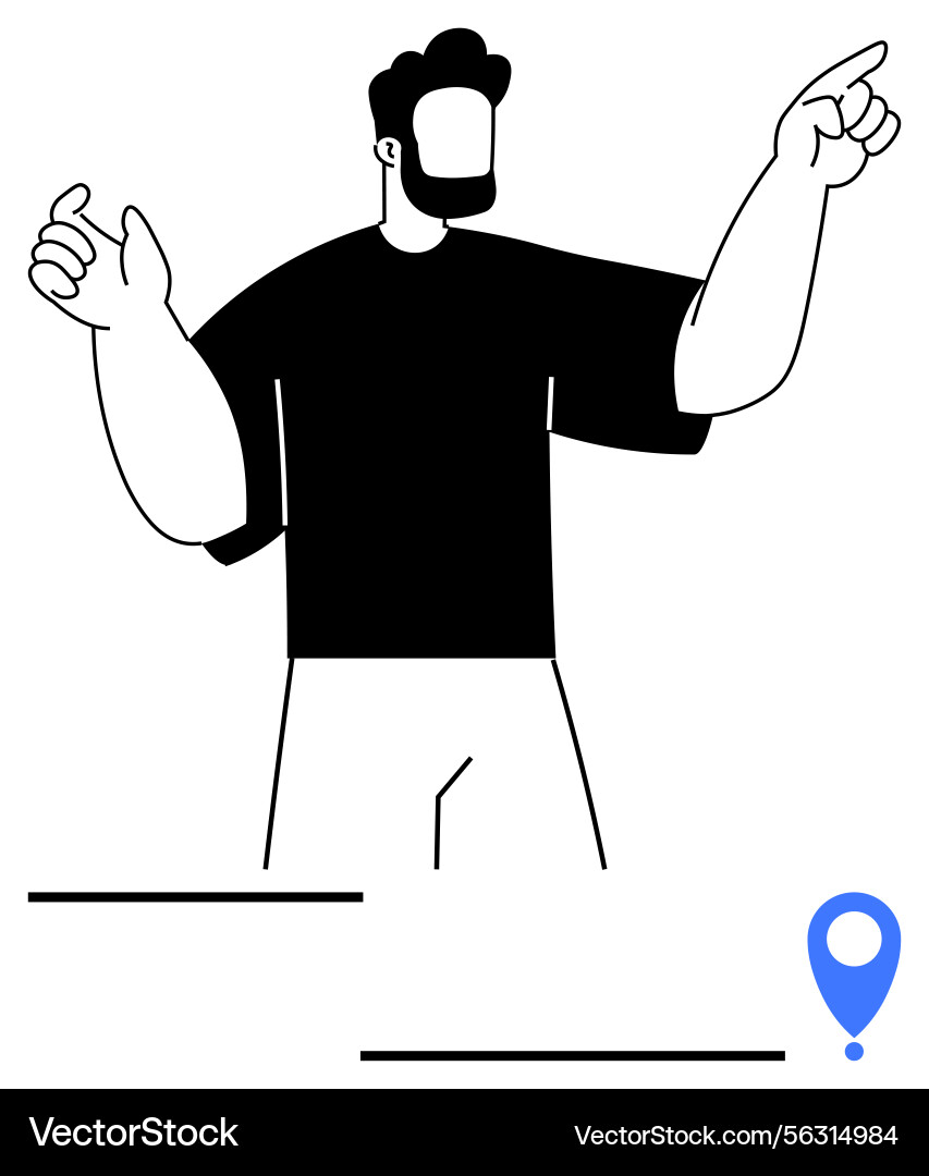 Man Pointing with Raised Hands - Location Vector Image