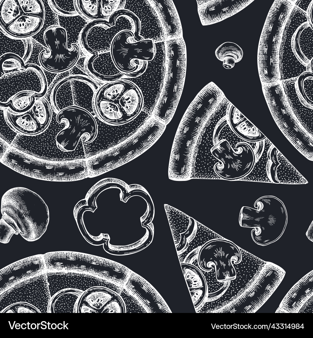 Pizza seamless pattern background design engraved Pizza seamless pattern background design engraved vector image