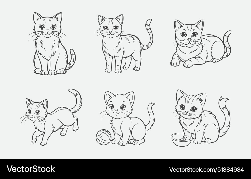 Print elegant cat line art set Vector Image