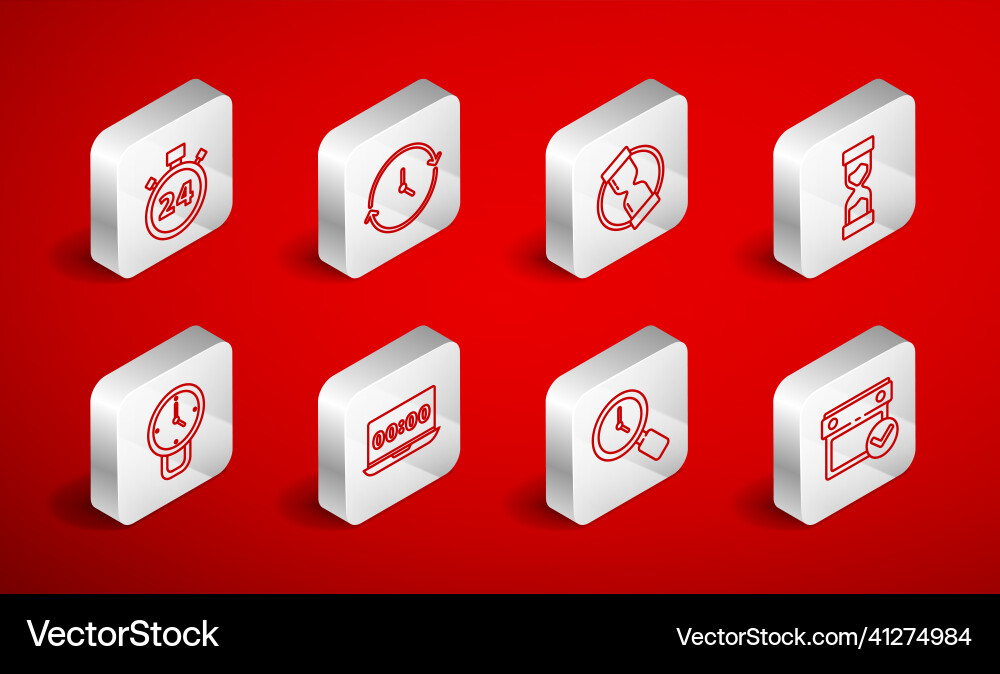 Set line calendar with check mark clock old vector image