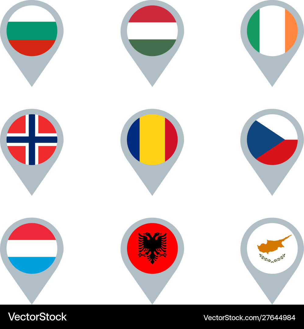 Set map markers with flags Set map markers with flags vector image