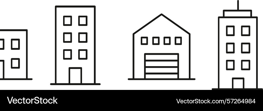 Sketches of different building types showcasing vector image