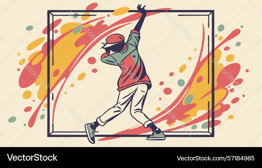Dynamic baseball player hitting with abstract vector image
