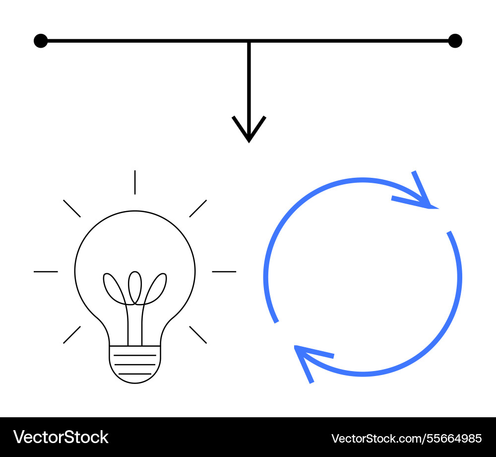 Lightbulb and cycle arrows connected by line Lightbulb and cycle arrows connected by line vector image